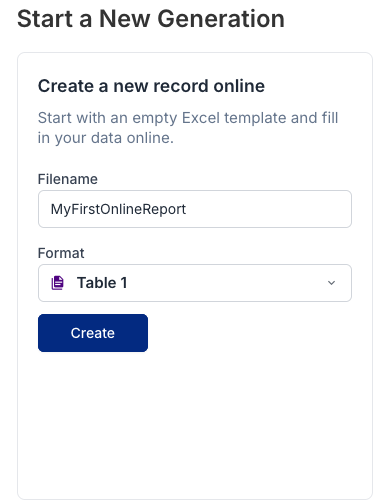 Start a New Generation screen in the REMIT Relax online editor